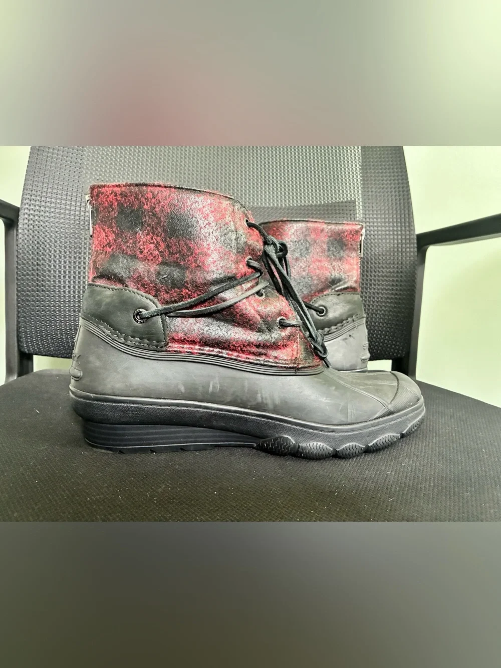Sperry Top-Sider Saltwater Duck Rain Boots Women's Size 9 Red Black Plaid